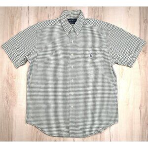 RALPH LAUREN Mens MEDIUM Blake 100% Cotton Green/Navy Plaid S/S Button-Up SHIRT